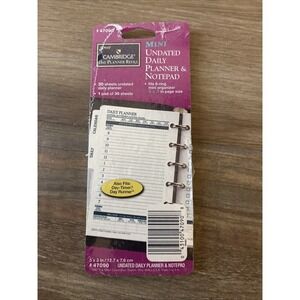 Mead Cambridge MINI Undated Daily Planner Refill‎ 47090 30 Sheets 6 Ring 5x3"